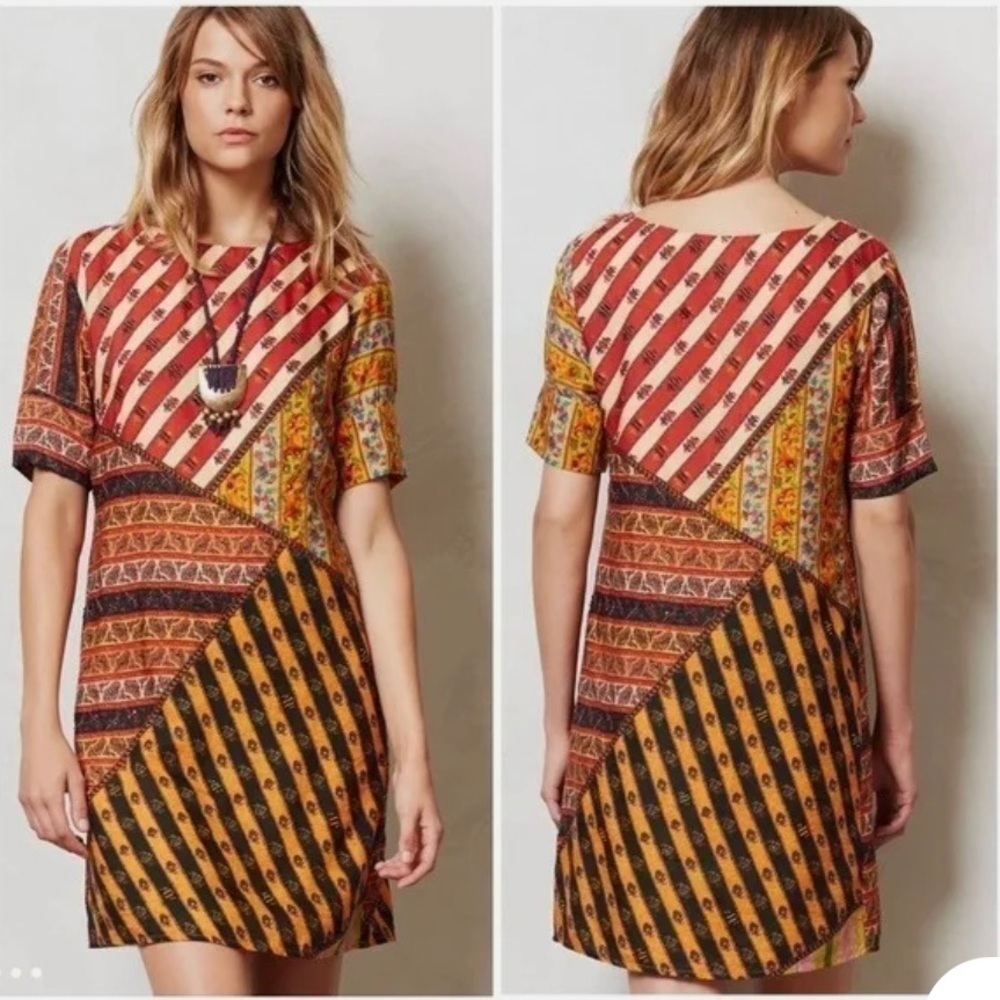 Tanvi Kedia Anthropologie Multi Print Dress Beaded, bohemian style dress, Large